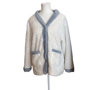 Plush EUC White and Blue Buttoned Sweater